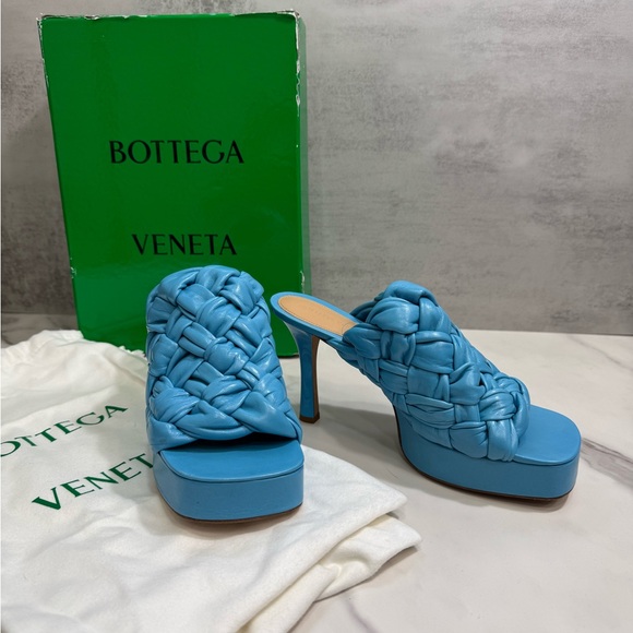 Bottega Veneta Riva Mule 90mm Sky Blue Heeled Shoes Sandals - Picture 2 of 9